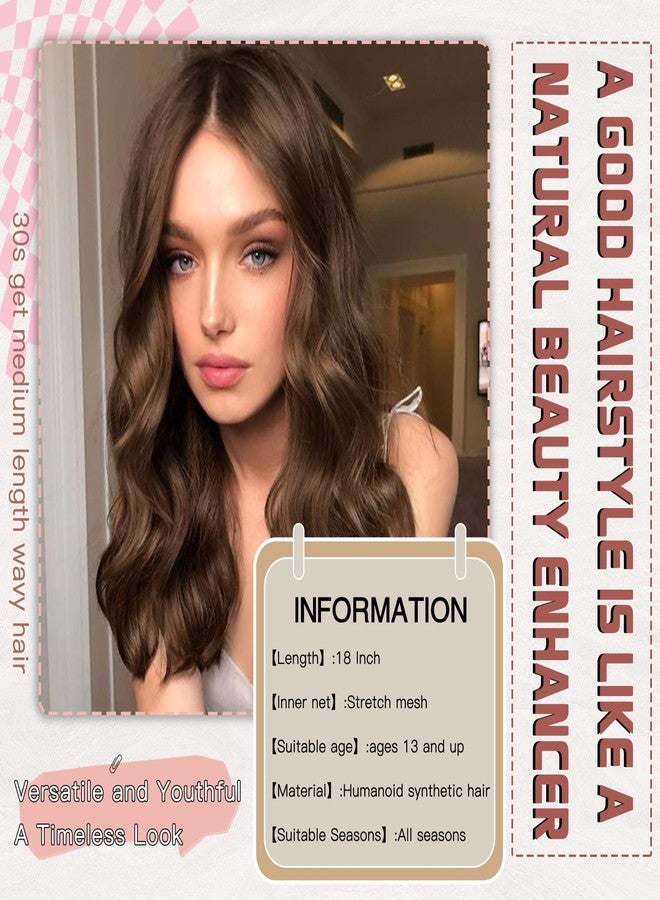 BUPPLER باروكة بوبلر، طول متوسط 18 بوصة، شعر صناعي مموج مع خصلات محسّنة، باروكة شعر طبيعي للاستخدام اليومي والحفلات/الهالوين، 18 بوصة، بني عسلي - Image 2